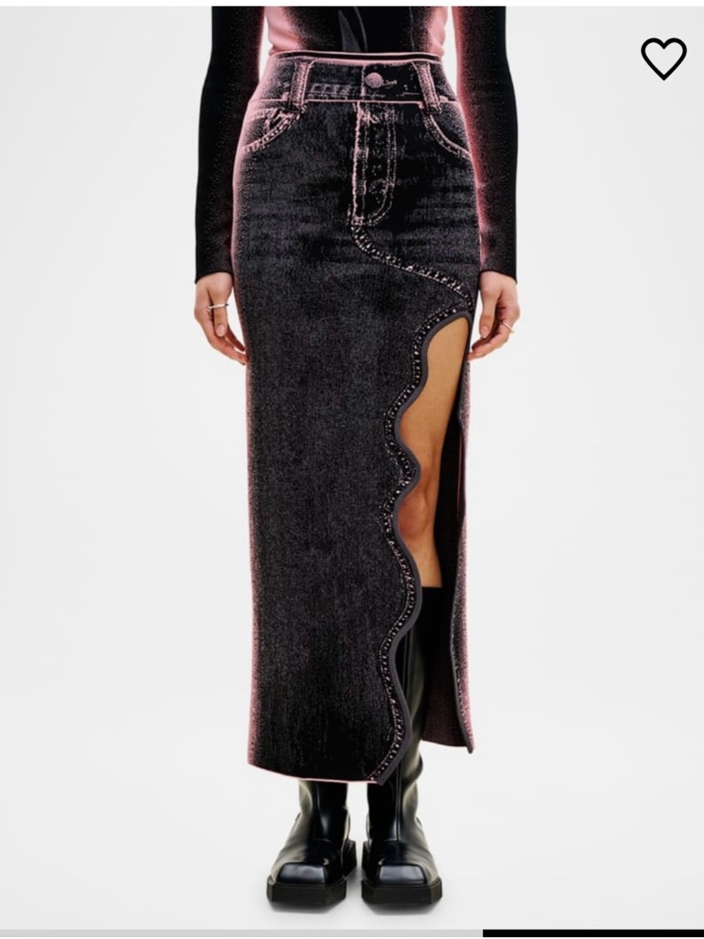 PH5 Black Asymmetrical Scalloped Denim Skirt